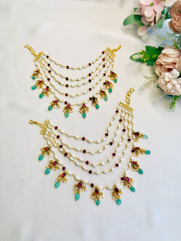 Rice Pearl Pink Jadau Ear chains