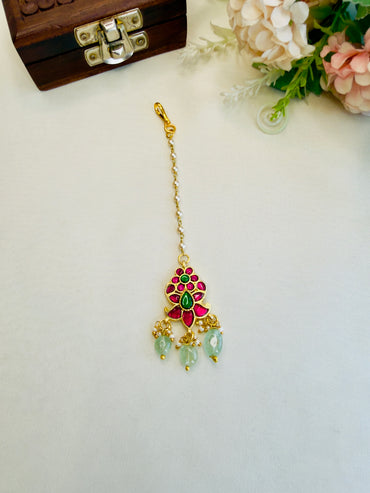 Double Flower Jadau Mang Tika