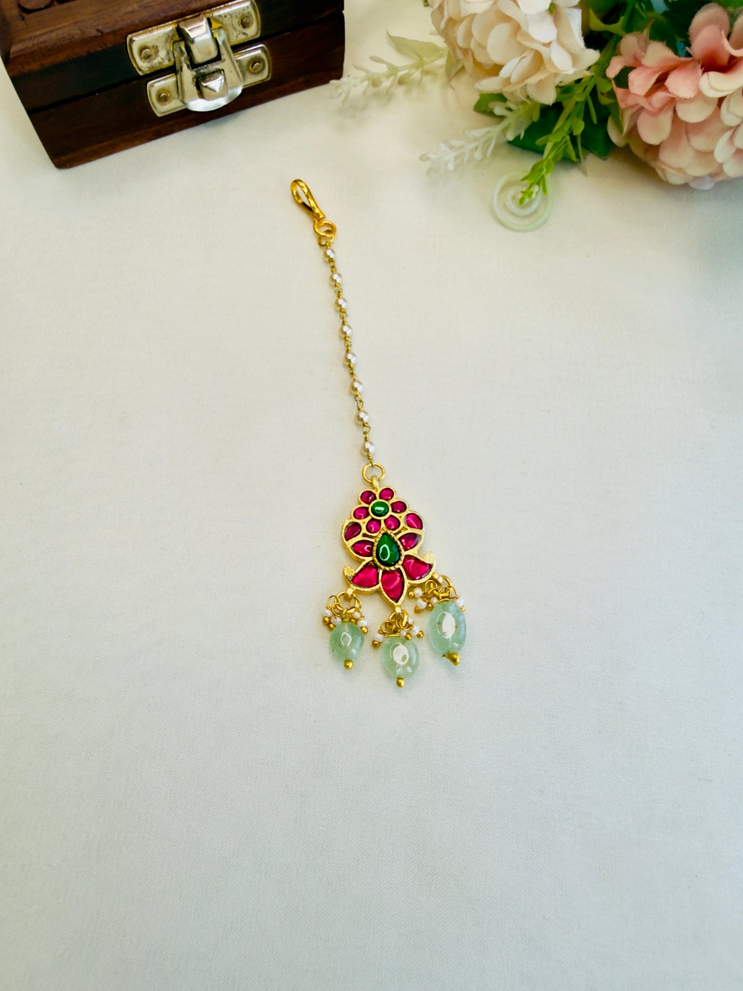 Double Flower Jadau Mang Tika