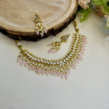 White Pachi Pink Beads Necklace Set