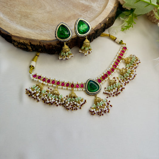 Multicolor Jhumki Necklace Set