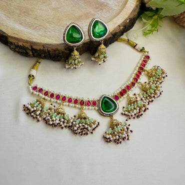 Multicolor Jhumki Necklace Set