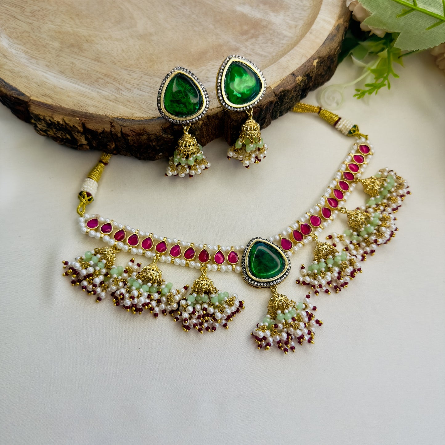Multicolor Jhumki Necklace Set