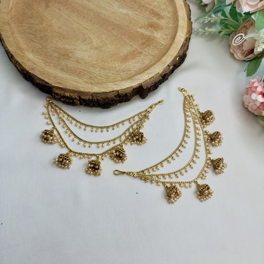 Beautiful Square Jhumki with Pearl Ear chains