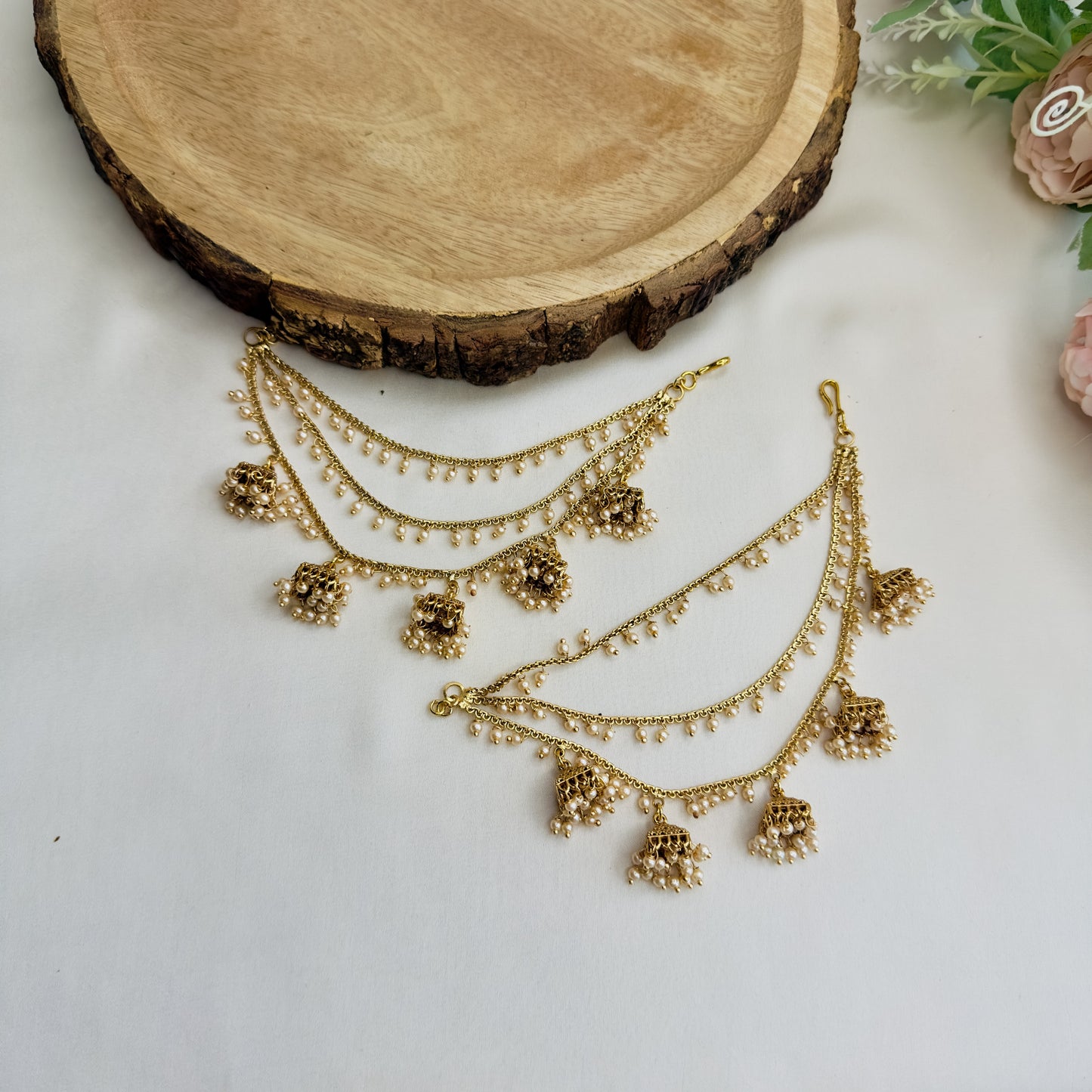 Beautiful Square Jhumki with Pearl Ear chains