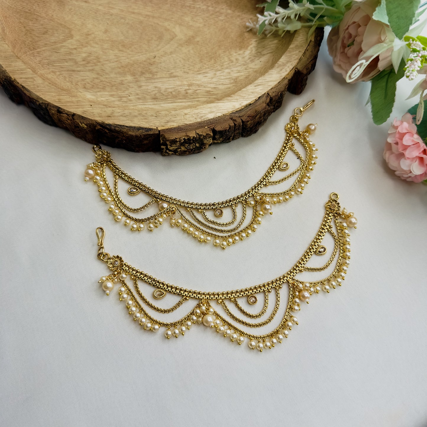 Layered Pearl and Reverse AD Ear Chains
