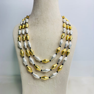 Three layered Silver Golden mala with earrings