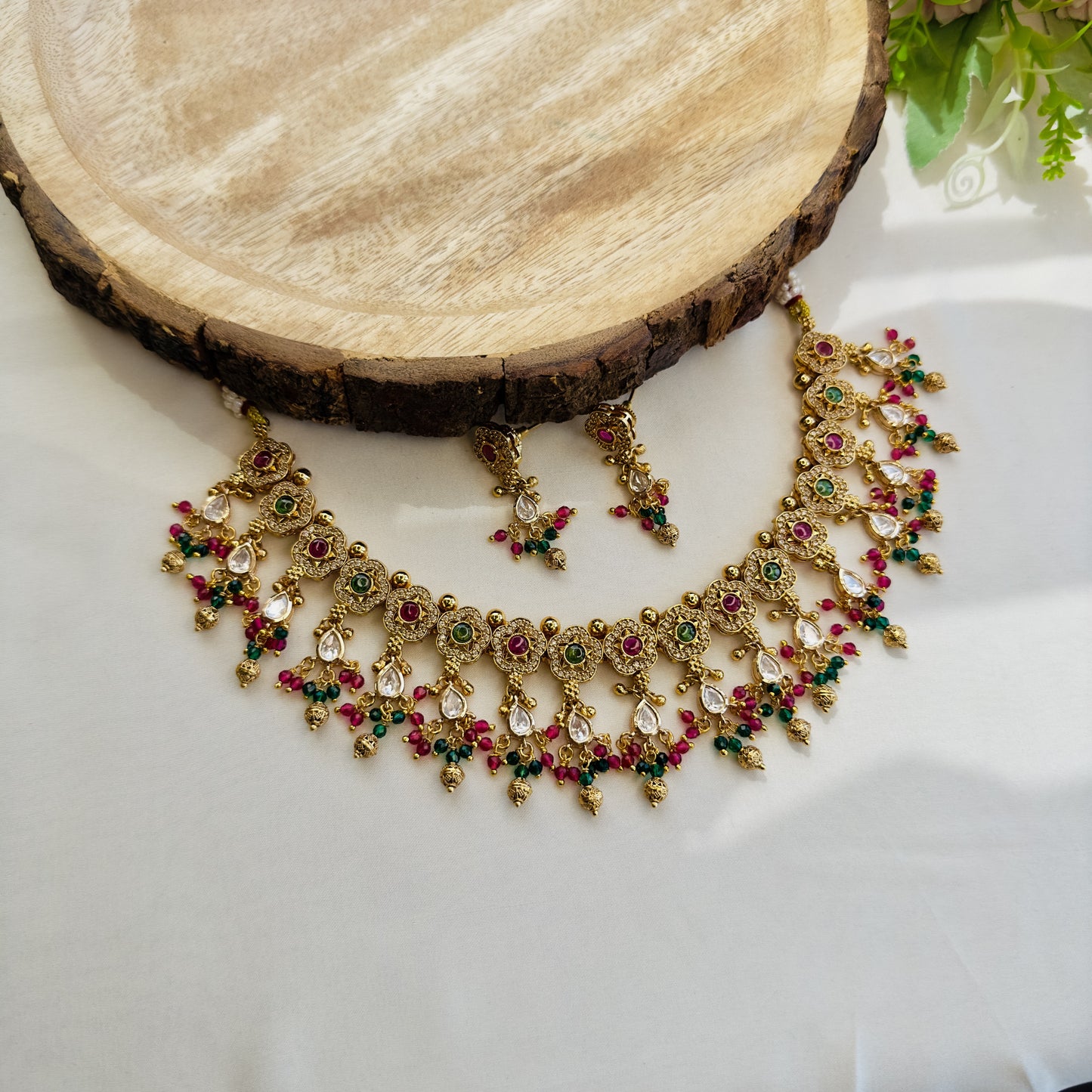 Ruby Green Necklace Set