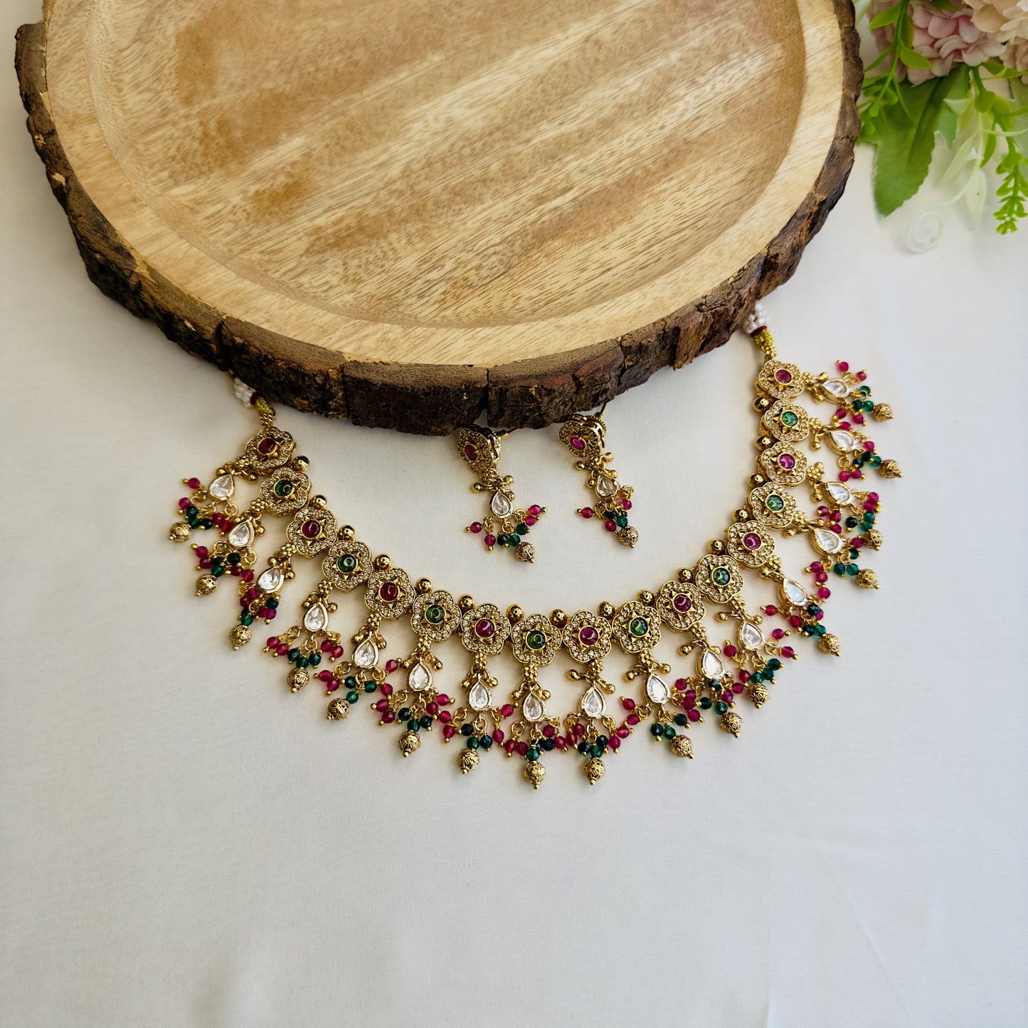 Ruby Green Necklace Set