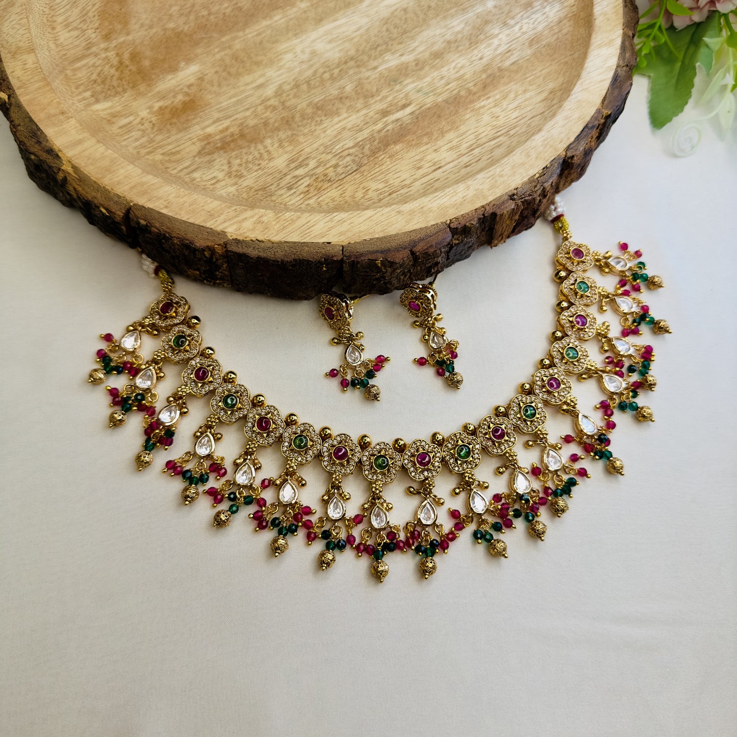 Ruby Green Necklace Set