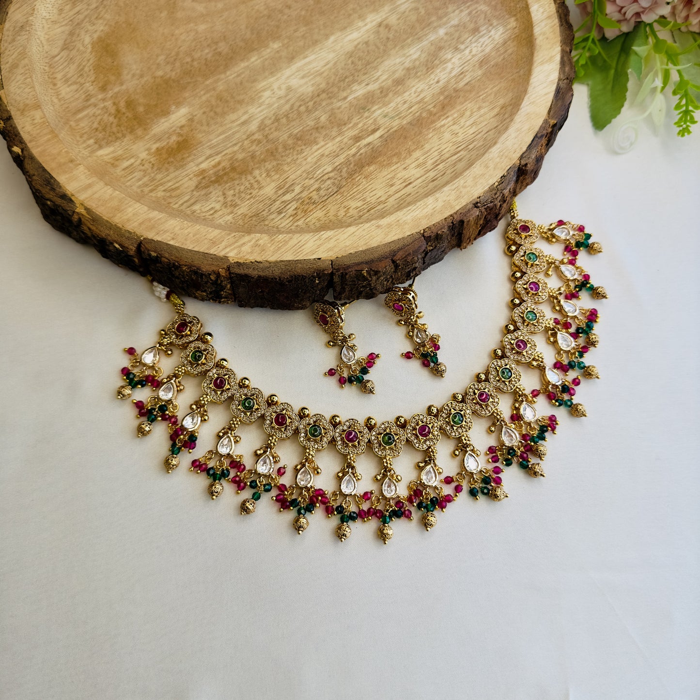 Ruby Green Necklace Set