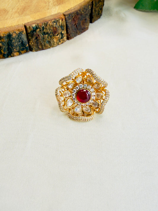Ruby Moissanite AD Flower Ring