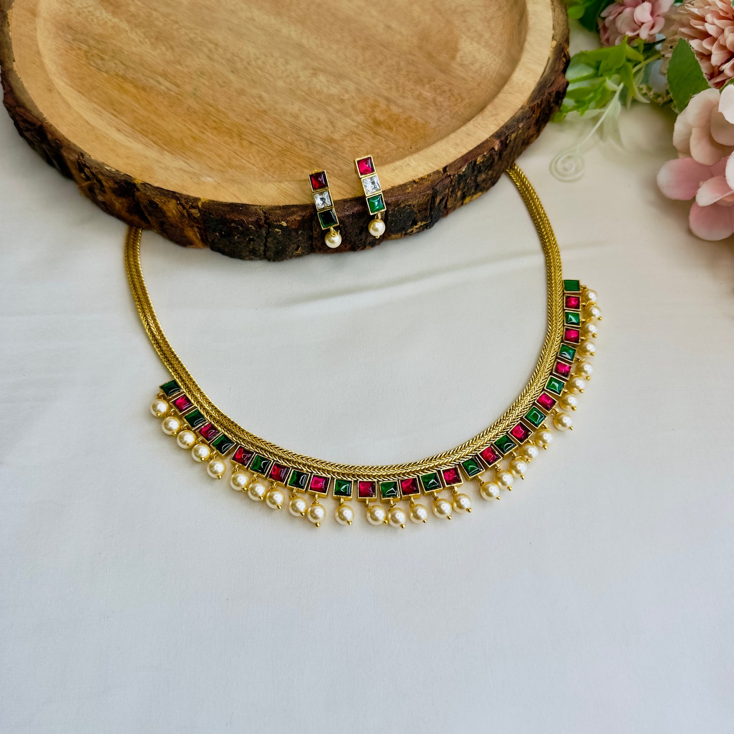 Reversible Multicolor Jadau Necklace Set