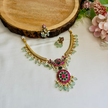 Multicolor Jadau AD work Hasli Set