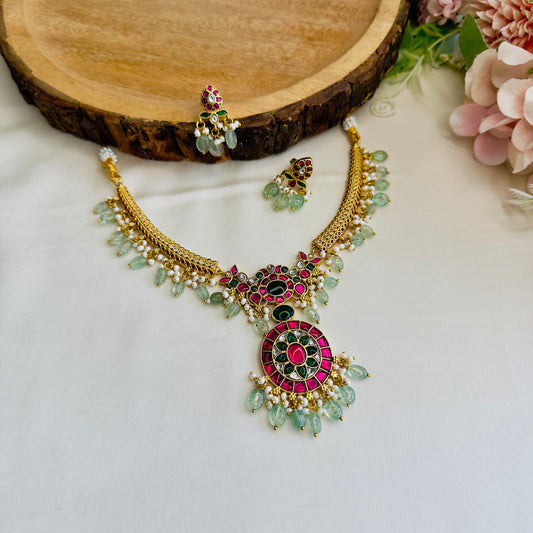 Multicolor Jadau AD work Hasli Set