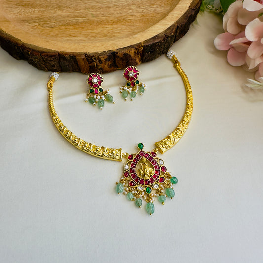 Krishna Motif Jadau Hasli Necklace Set