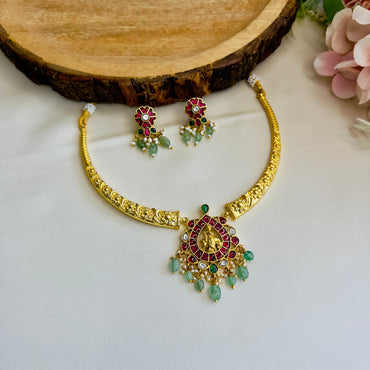 Krishna Motif Jadau Hasli Necklace Set