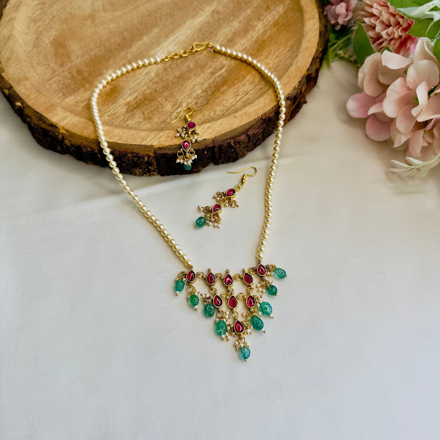Swarovski Pearls Jadau Pendant Necklace Set