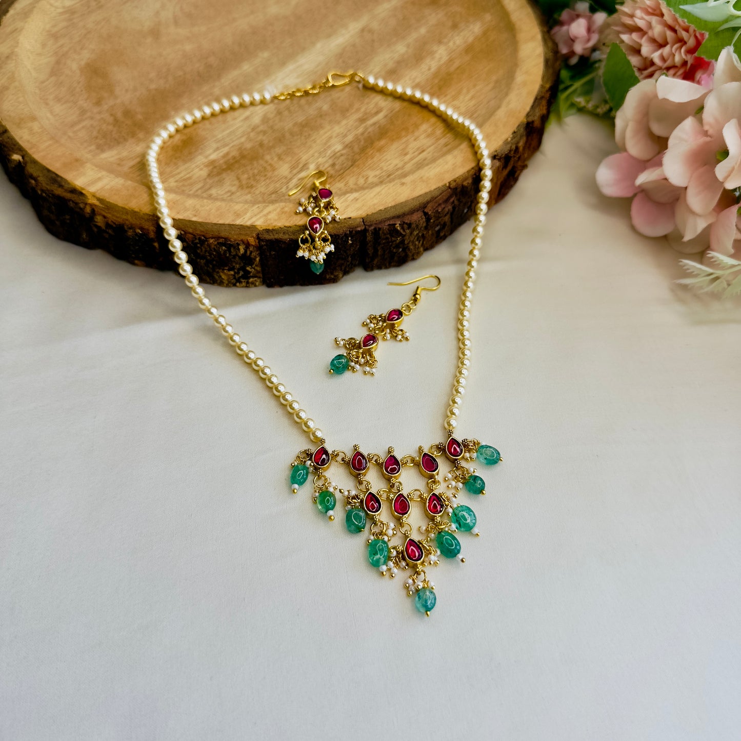 Swarovski Pearls Jadau Pendant Necklace Set