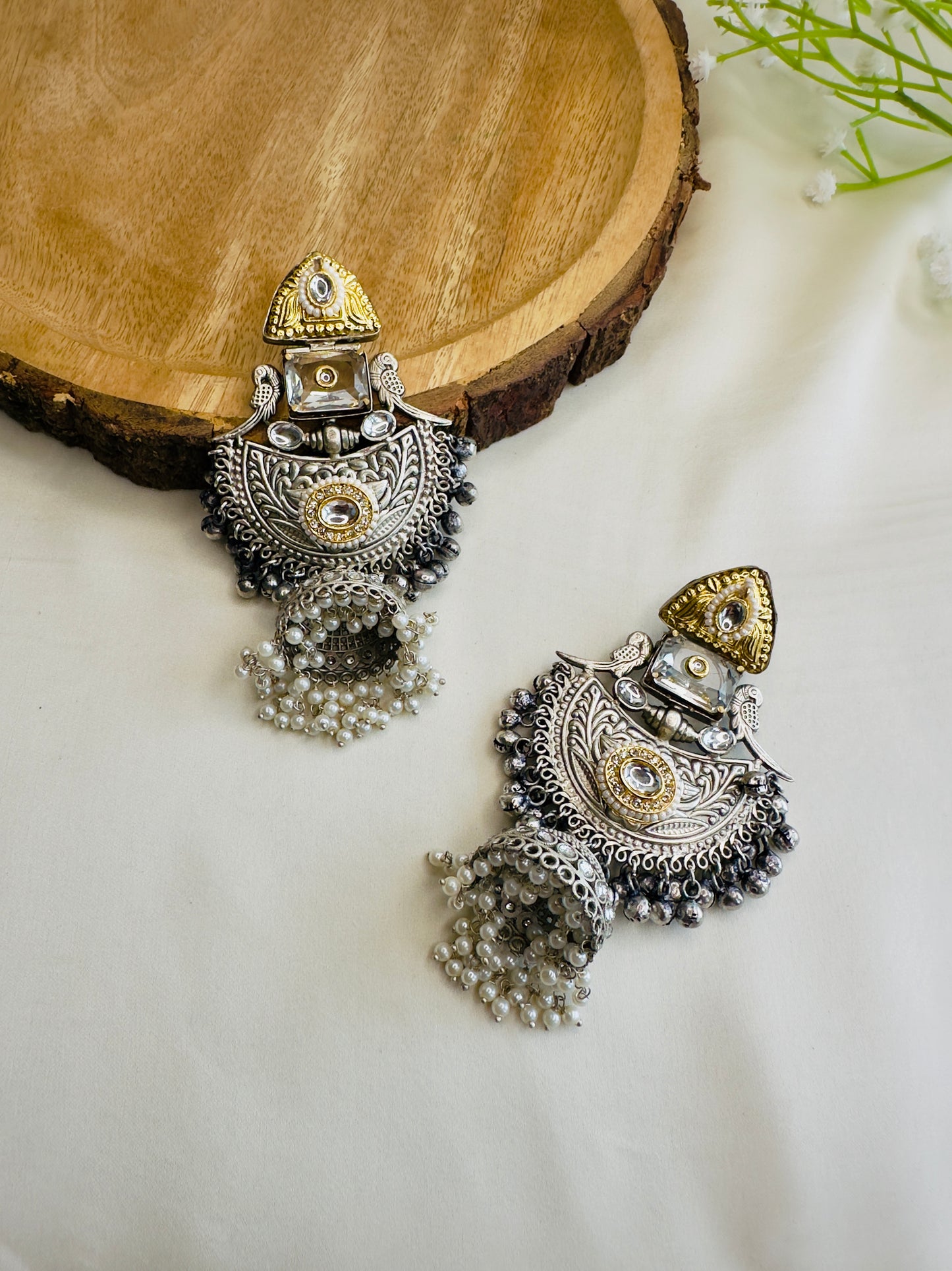 Beautiful Silver Replica Jhumka Earrings