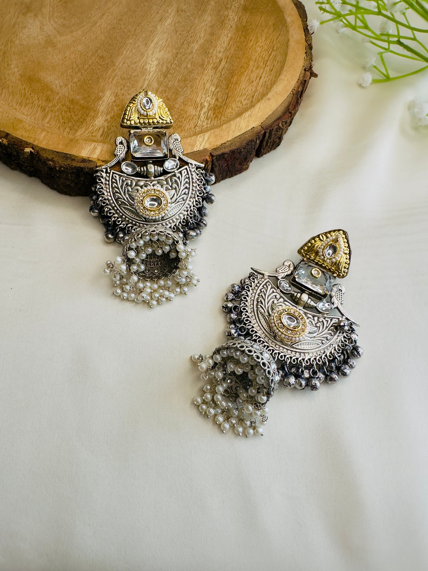 Beautiful Silver Replica Jhumka Earrings