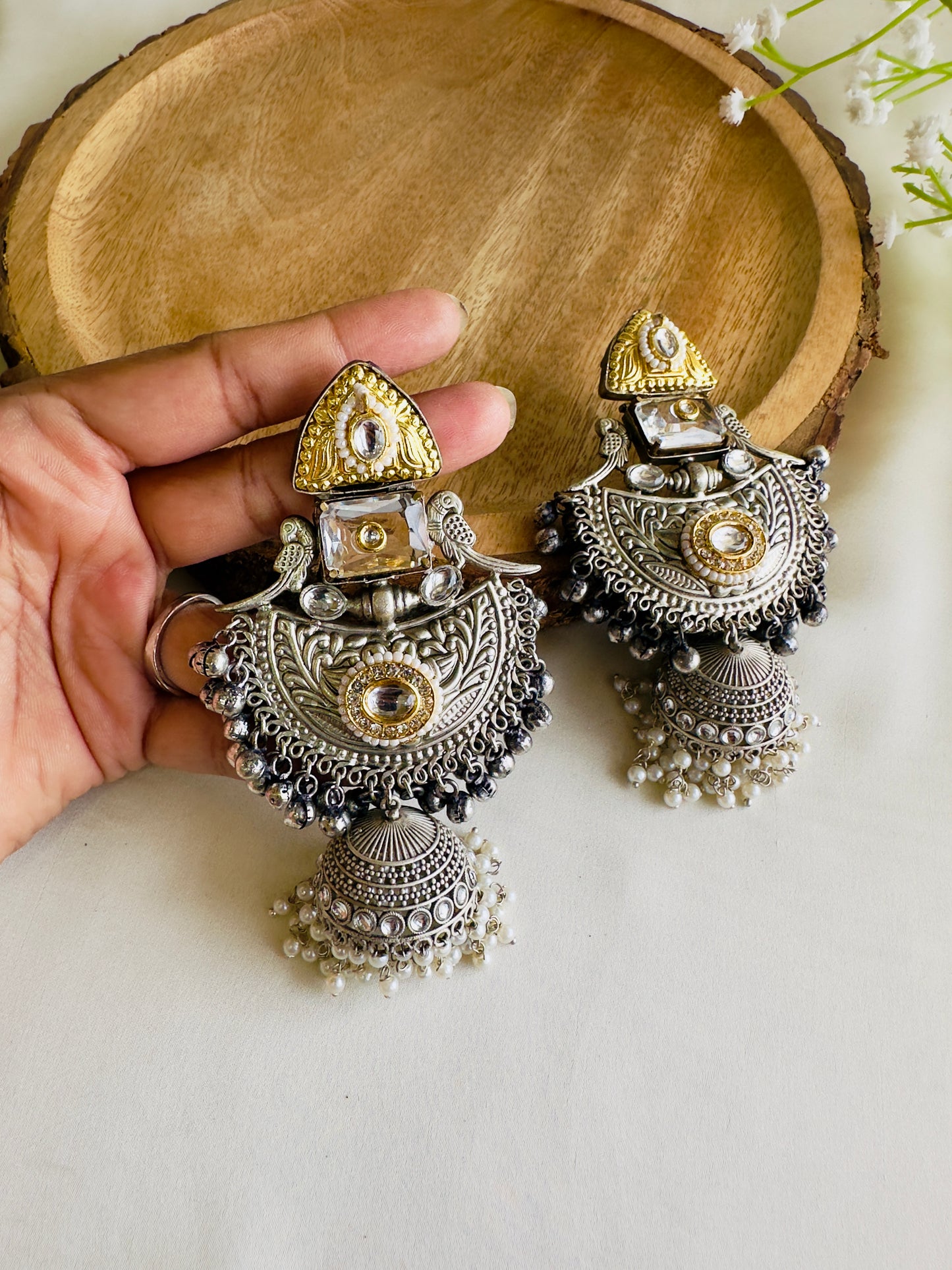 Beautiful Silver Replica Jhumka Earrings