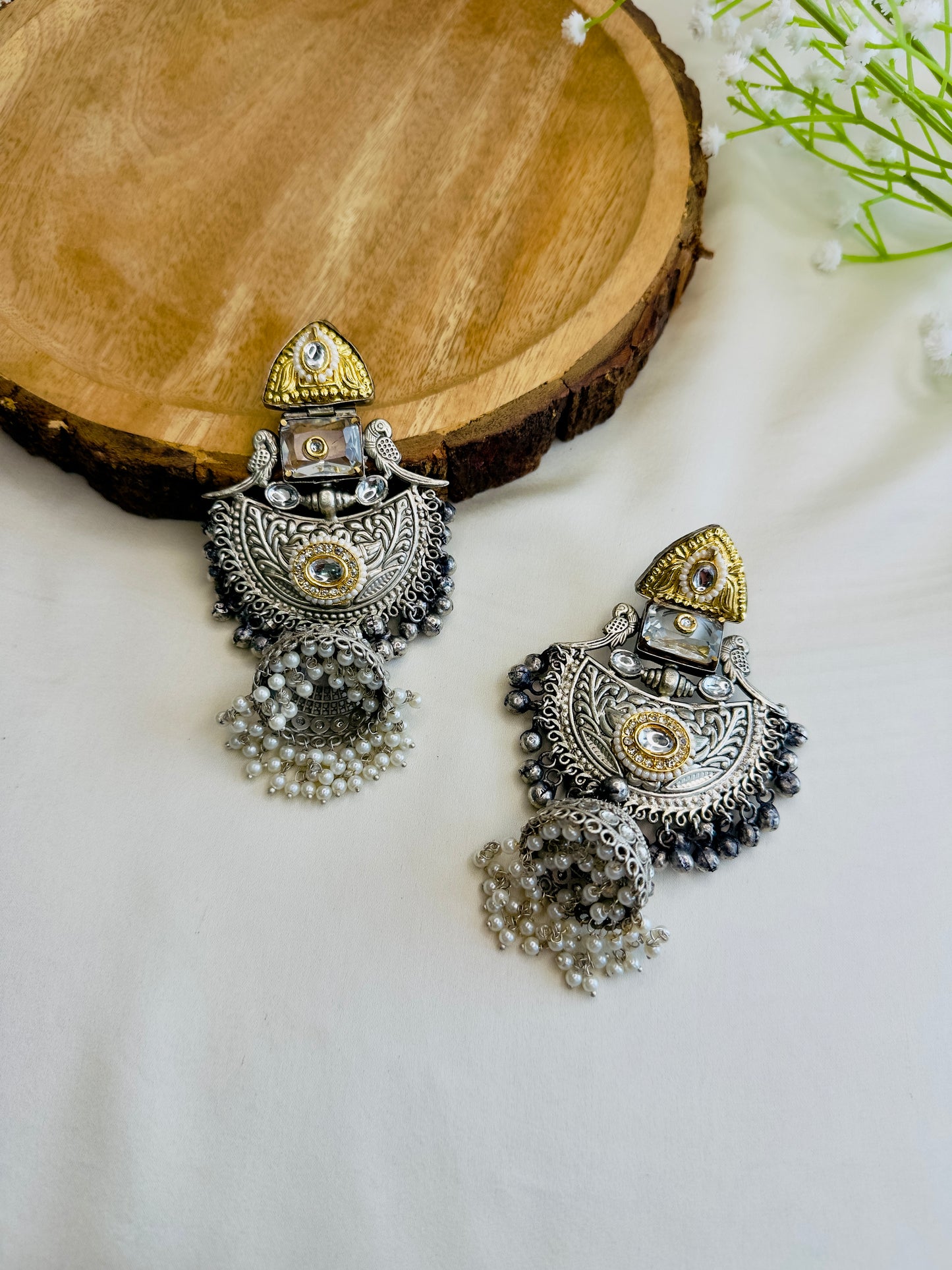 Beautiful Silver Replica Jhumka Earrings