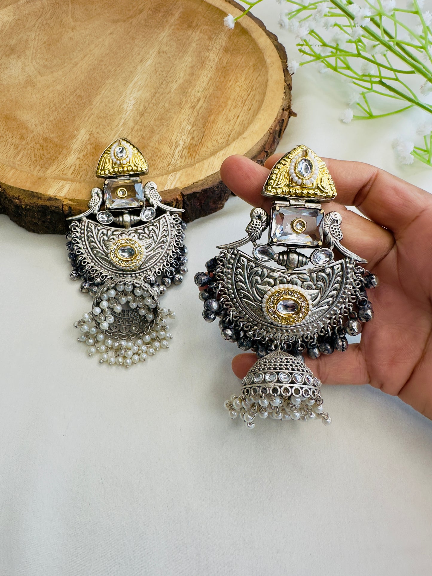 Beautiful Silver Replica Jhumka Earrings