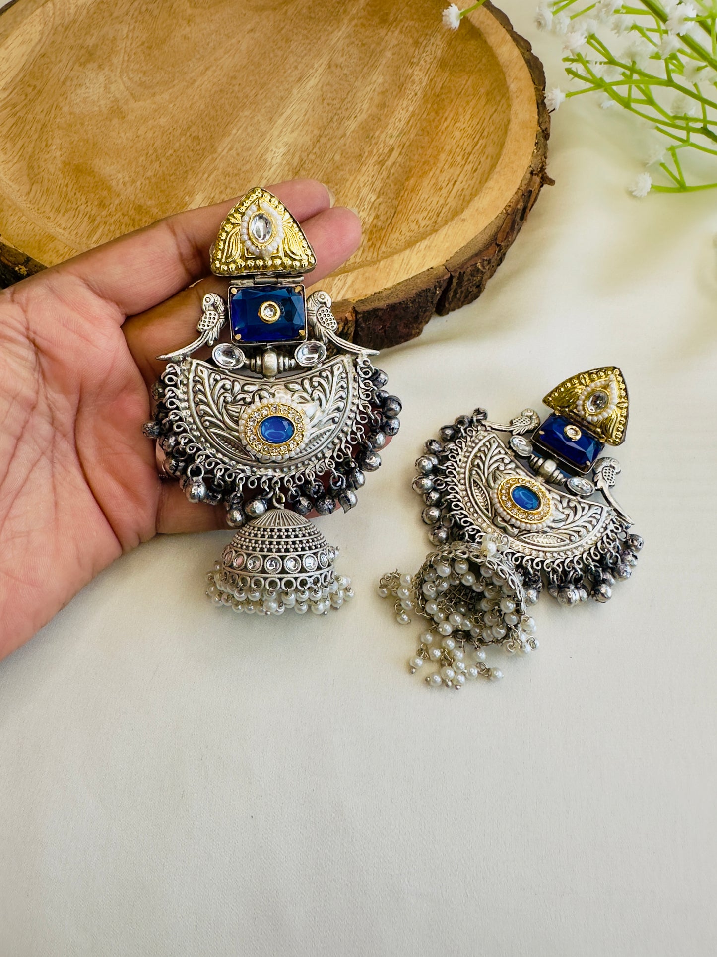 Beautiful Silver Replica Jhumka Earrings