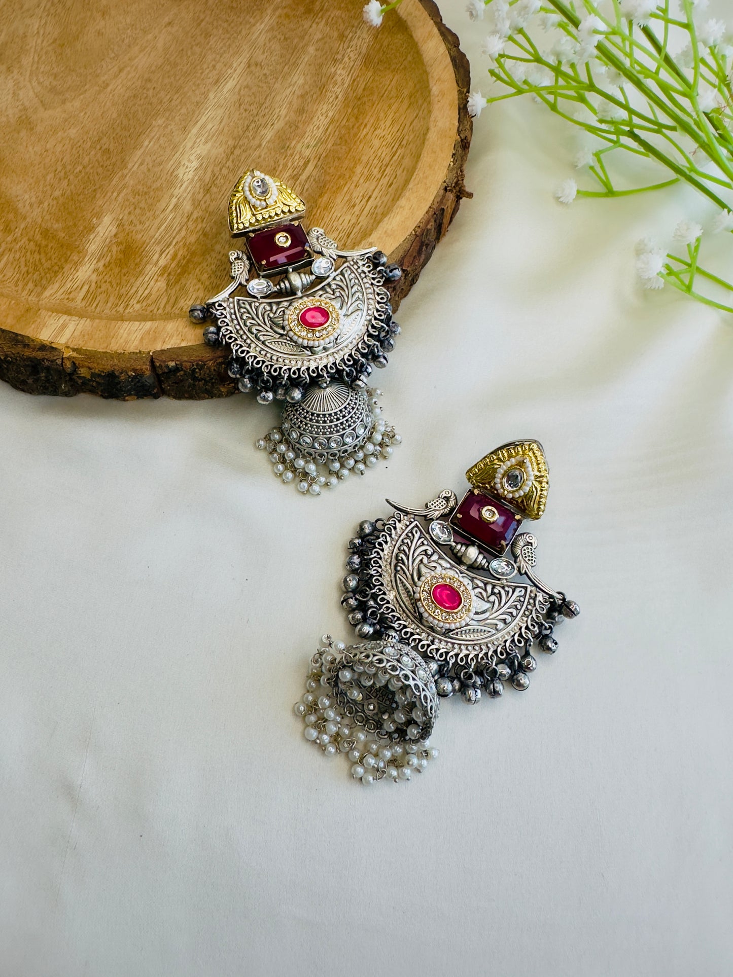 Beautiful Silver Replica Jhumka Earrings