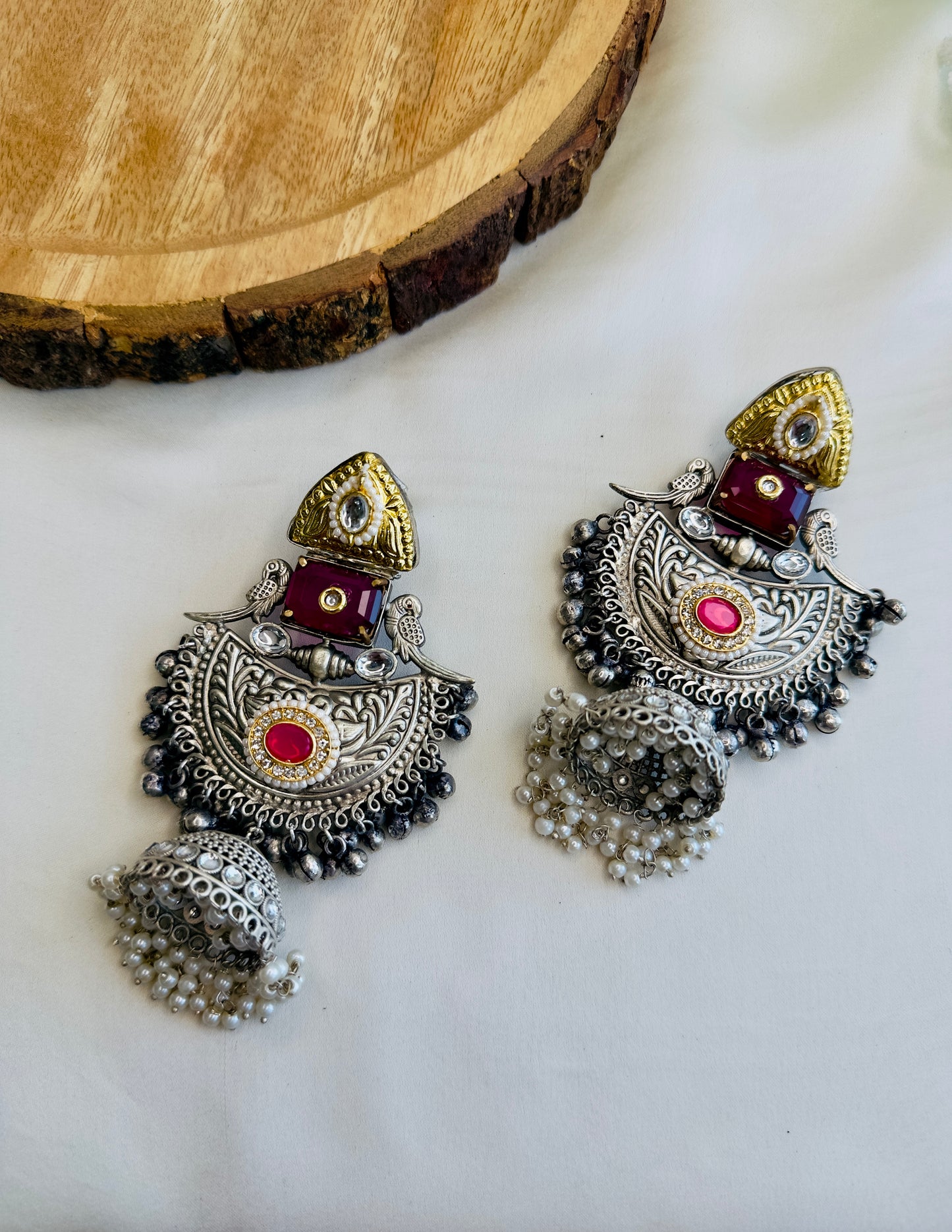 Beautiful Silver Replica Jhumka Earrings