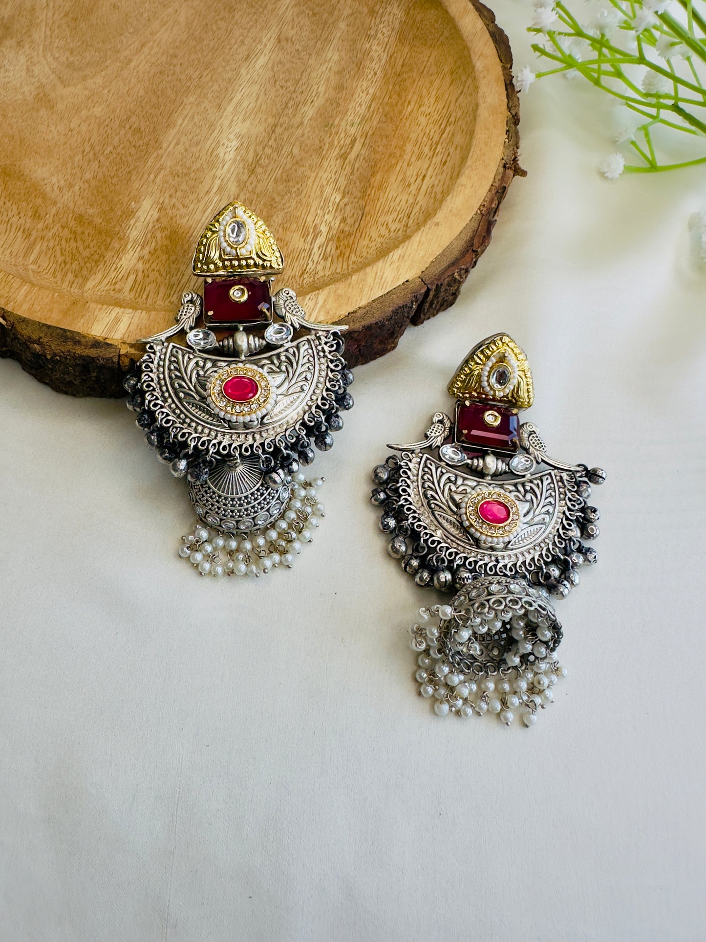 Beautiful Silver Replica Jhumka Earrings