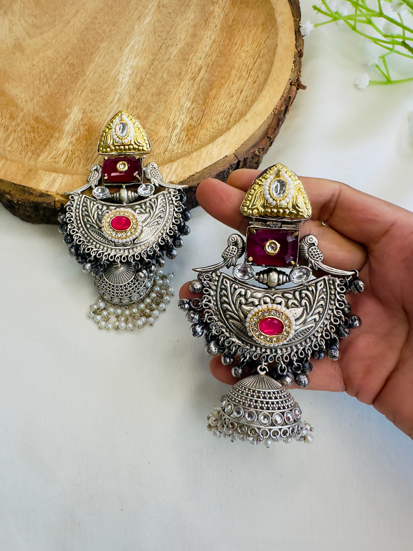 Beautiful Silver Replica Jhumka Earrings