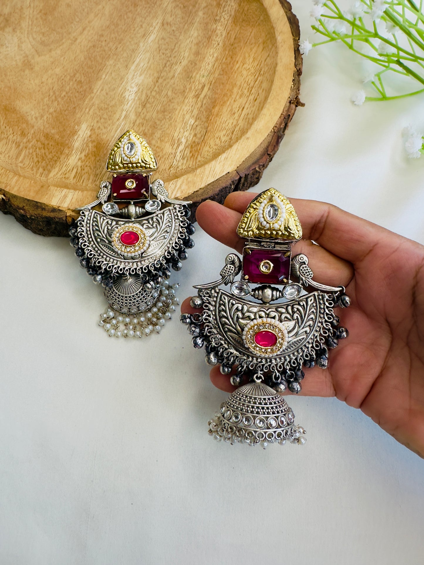 Beautiful Silver Replica Jhumka Earrings