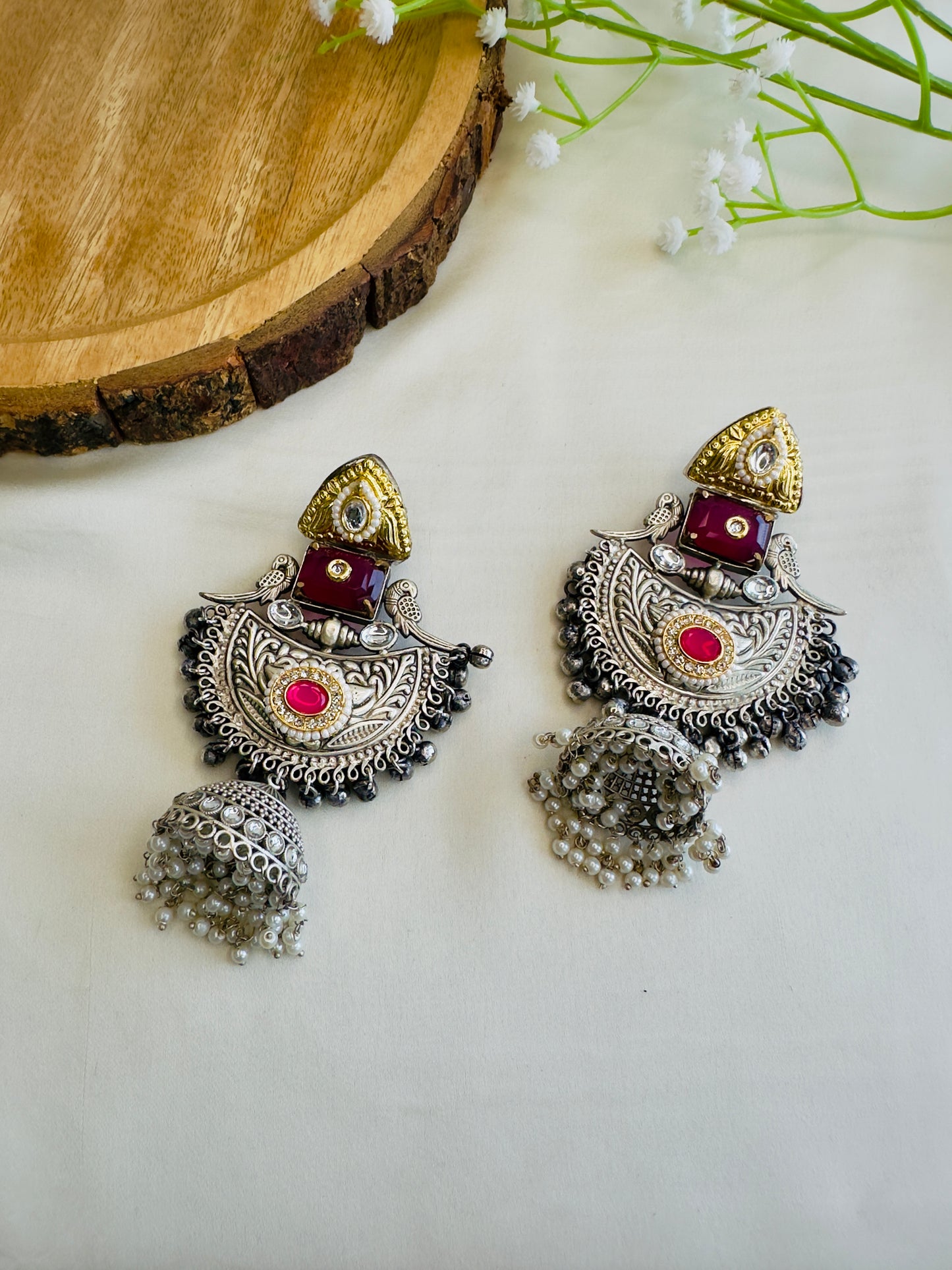 Beautiful Silver Replica Jhumka Earrings
