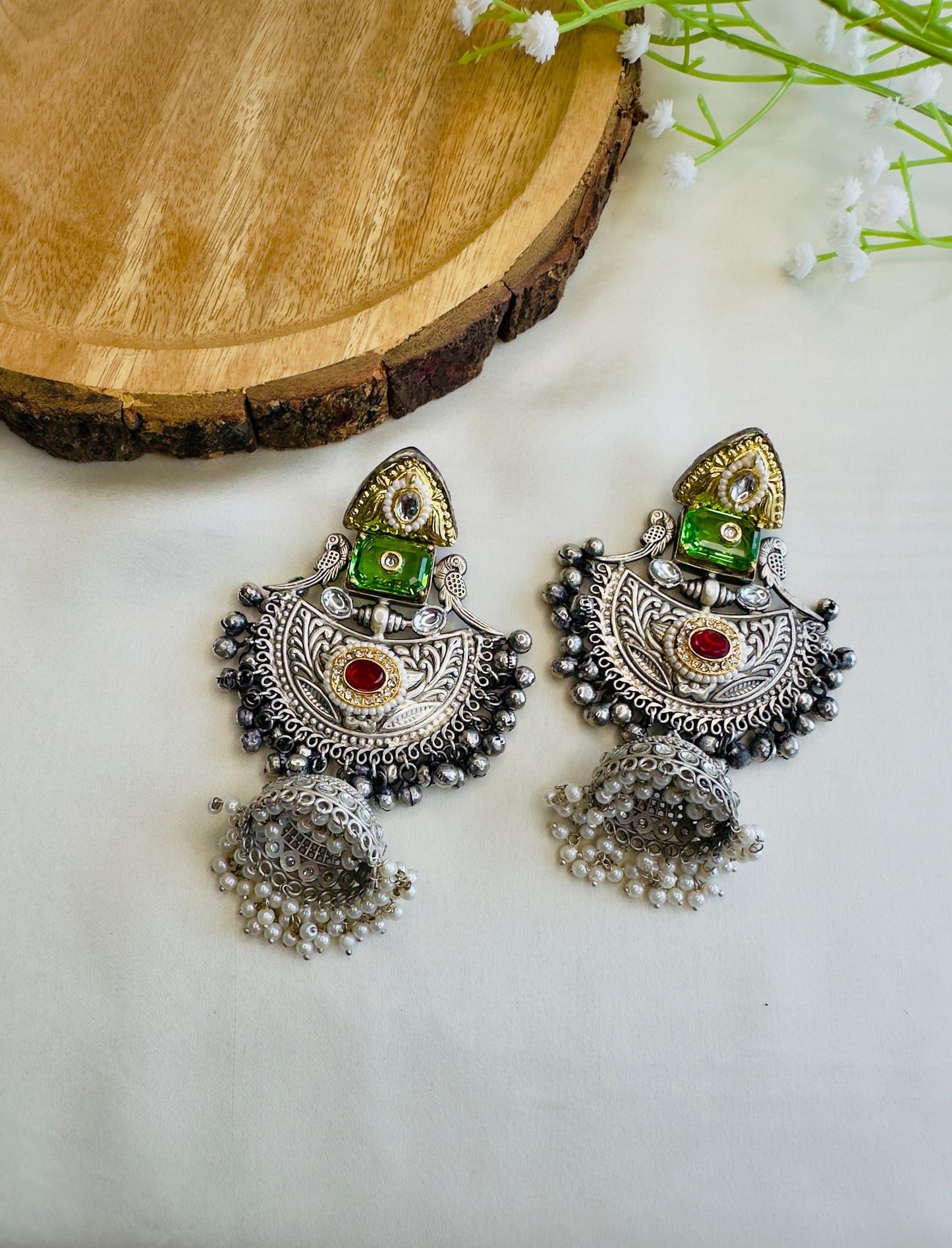 Beautiful Silver Replica Jhumka Earrings