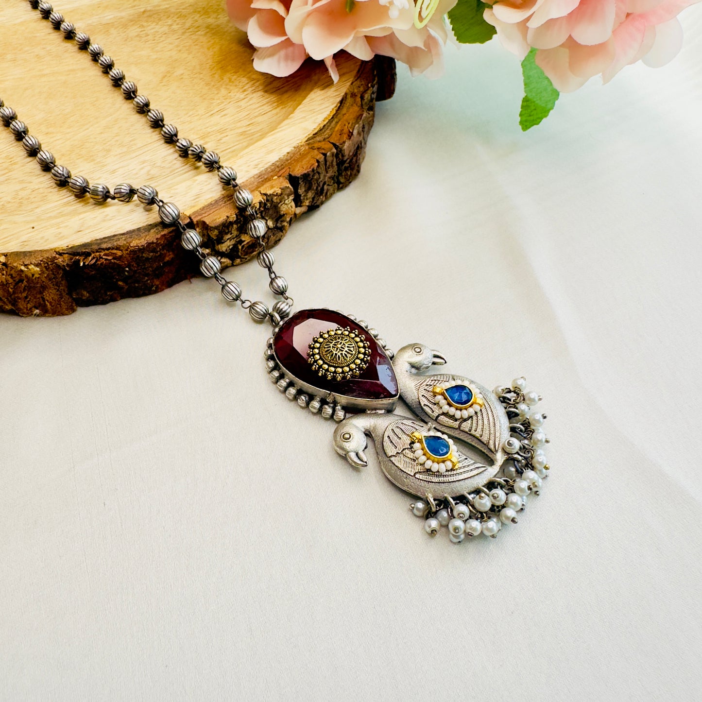 Long Matar Mala Pachi Kundan Silver Necklace