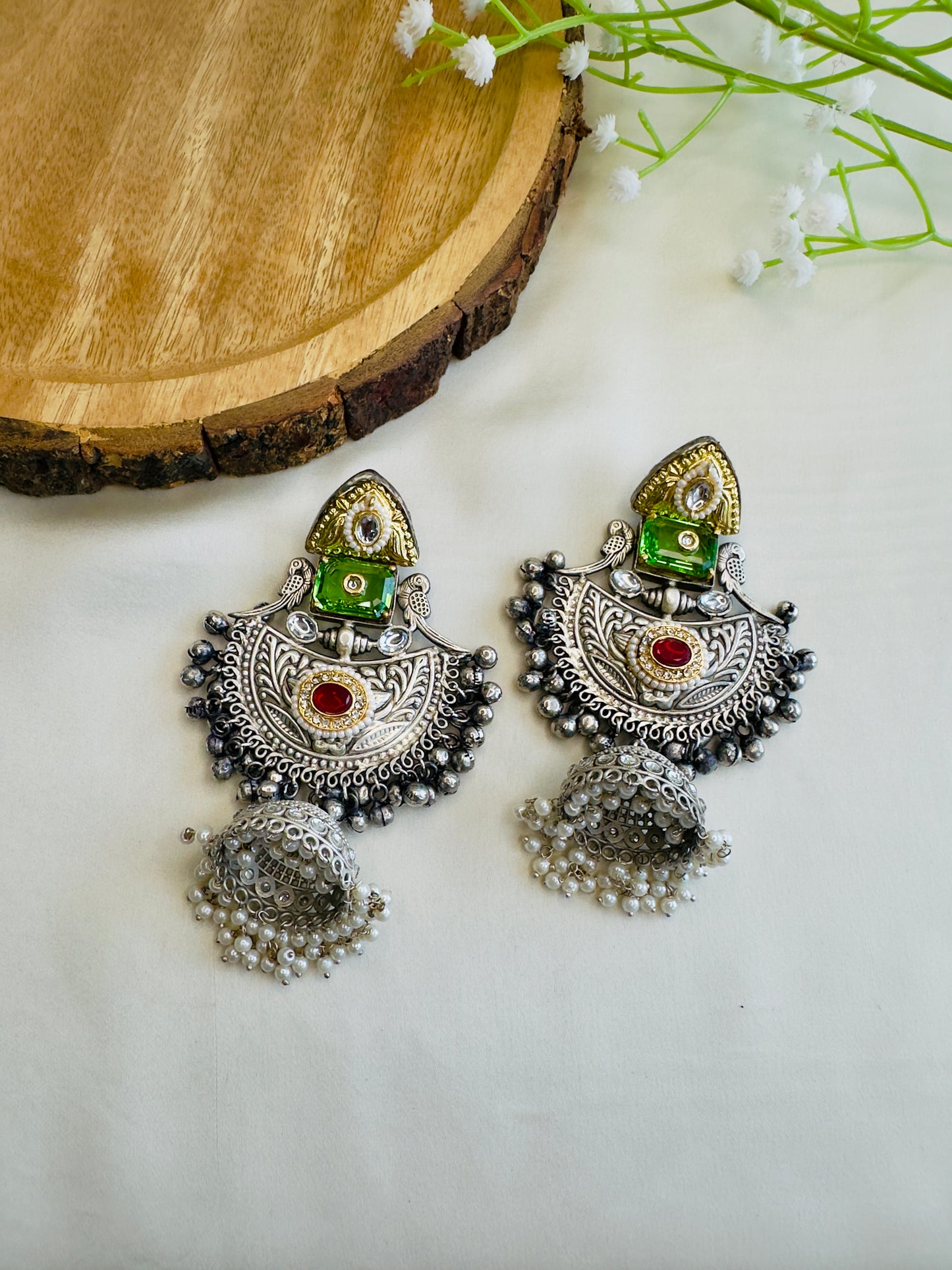 Beautiful Silver Replica Jhumka Earrings