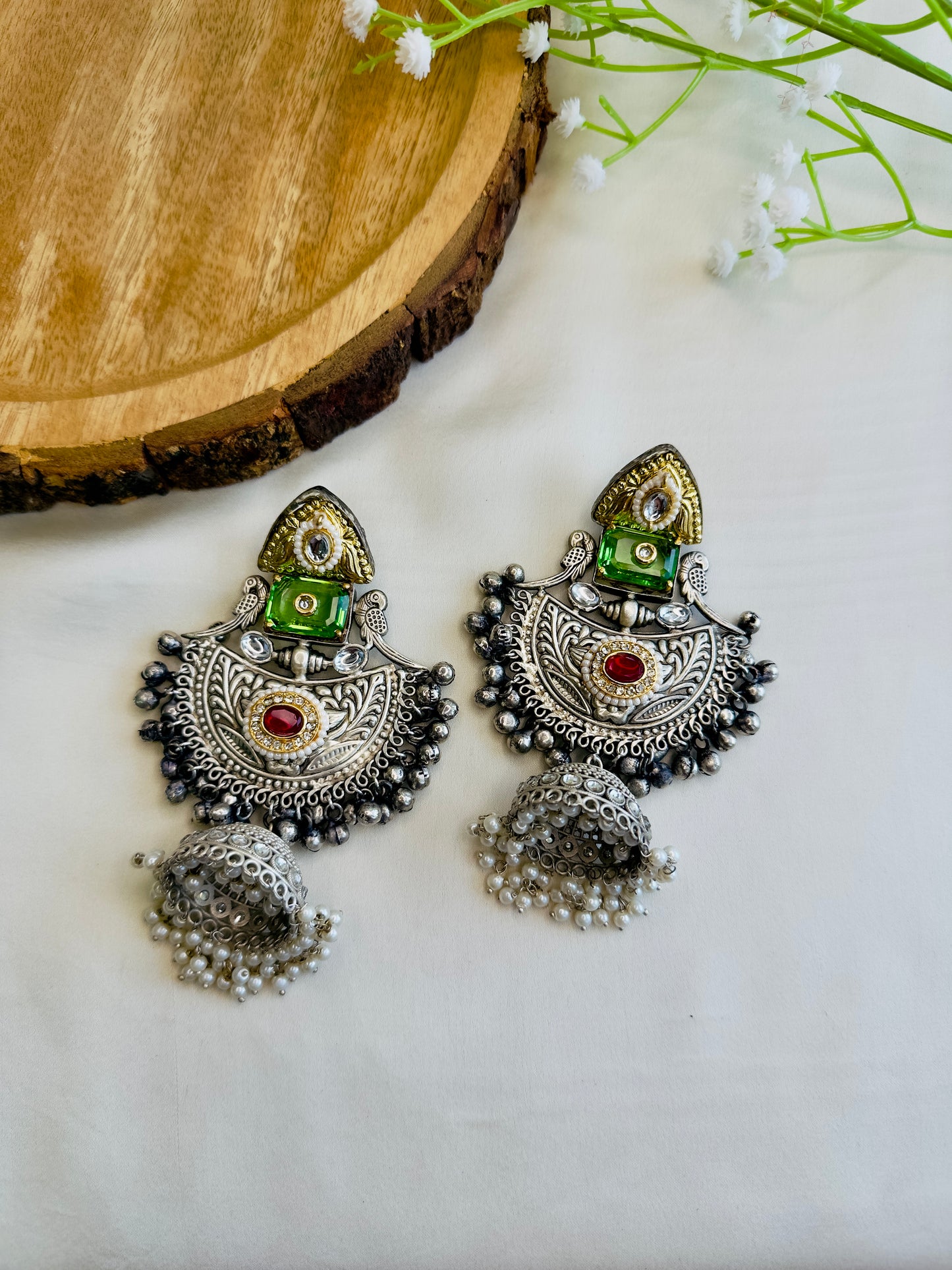Beautiful Silver Replica Jhumka Earrings