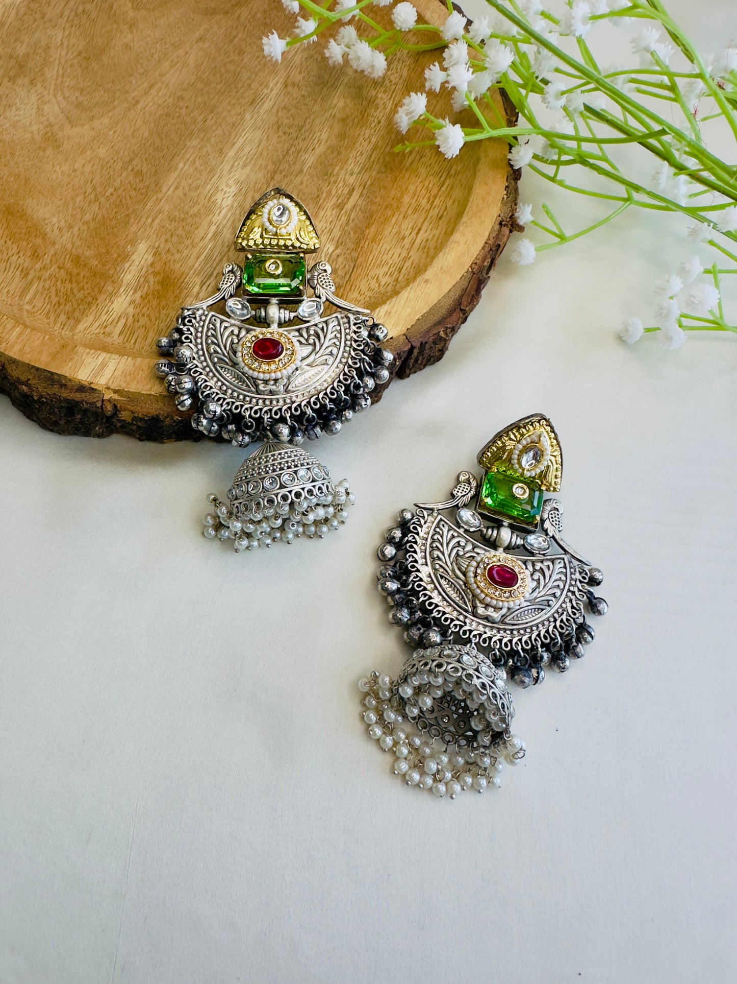 Beautiful Silver Replica Jhumka Earrings