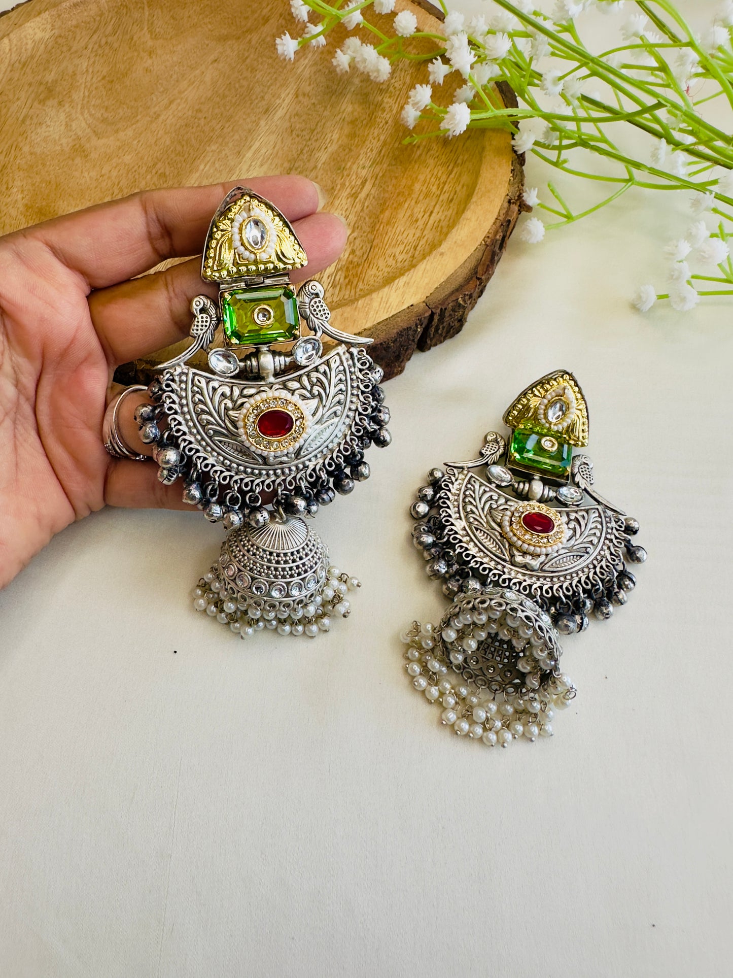 Beautiful Silver Replica Jhumka Earrings