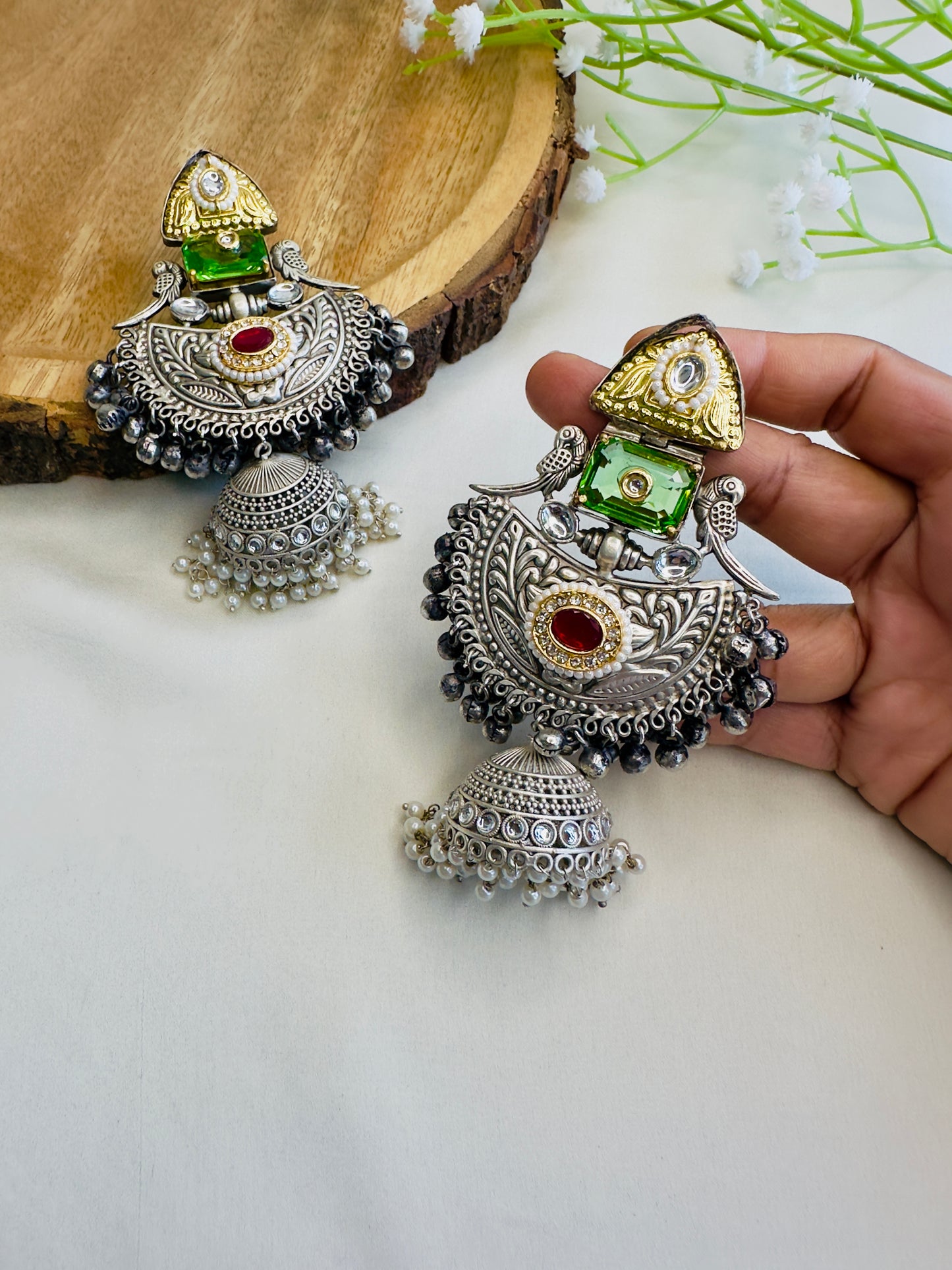 Beautiful Silver Replica Jhumka Earrings