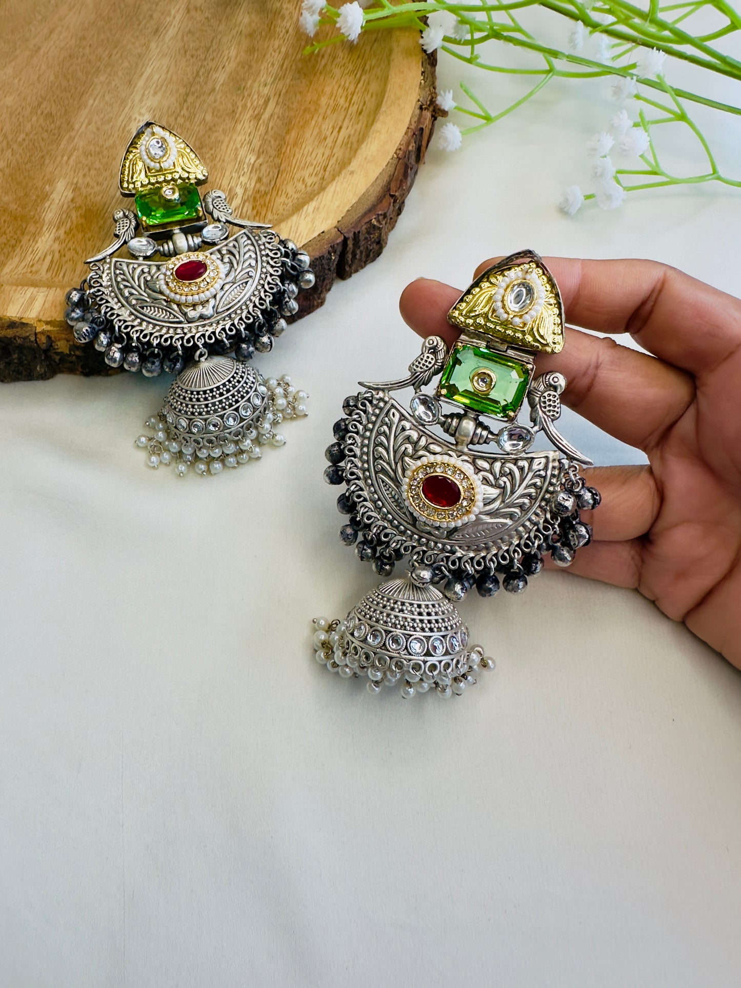 Beautiful Silver Replica Jhumka Earrings