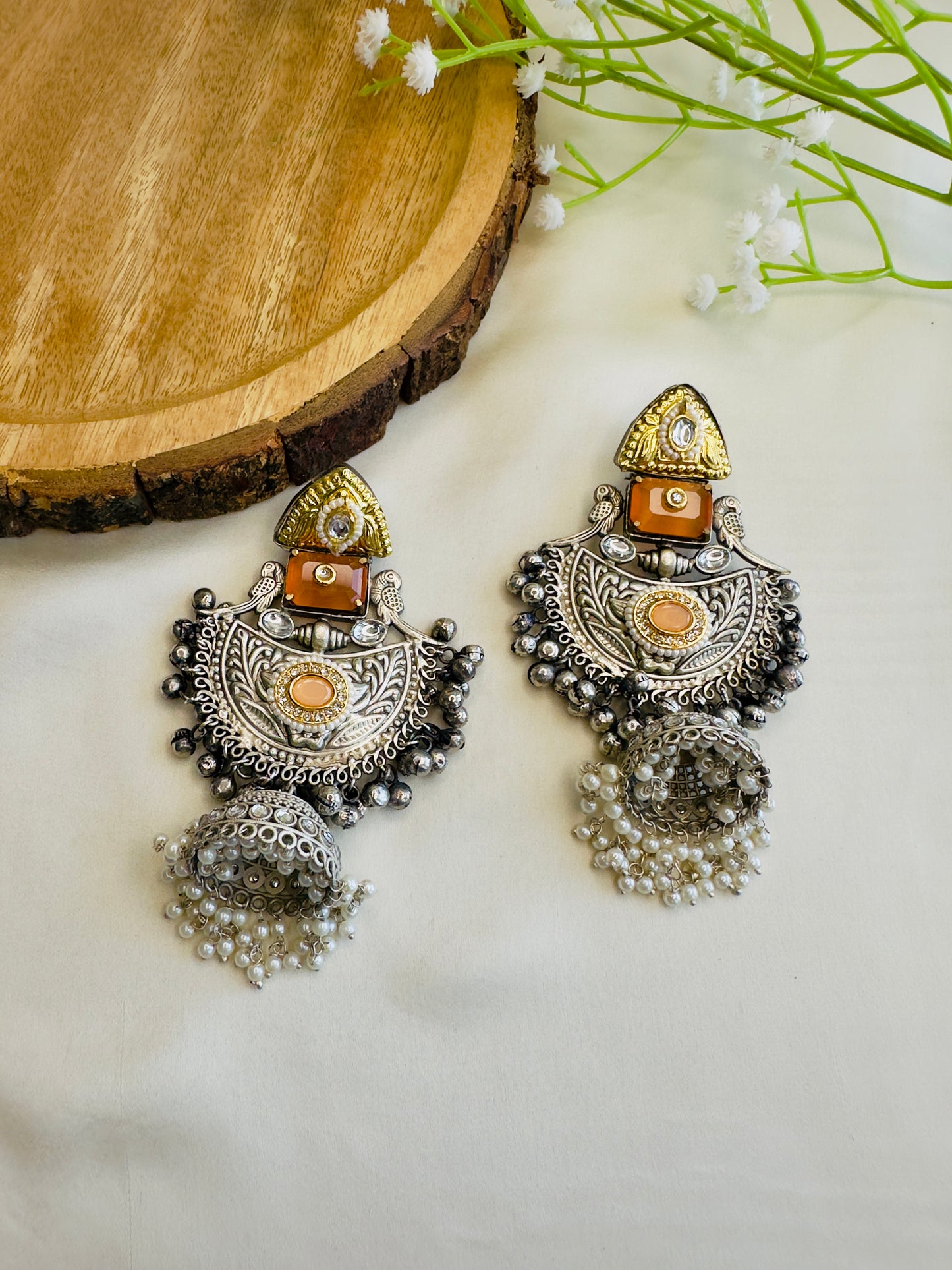 Beautiful Silver Replica Jhumka Earrings