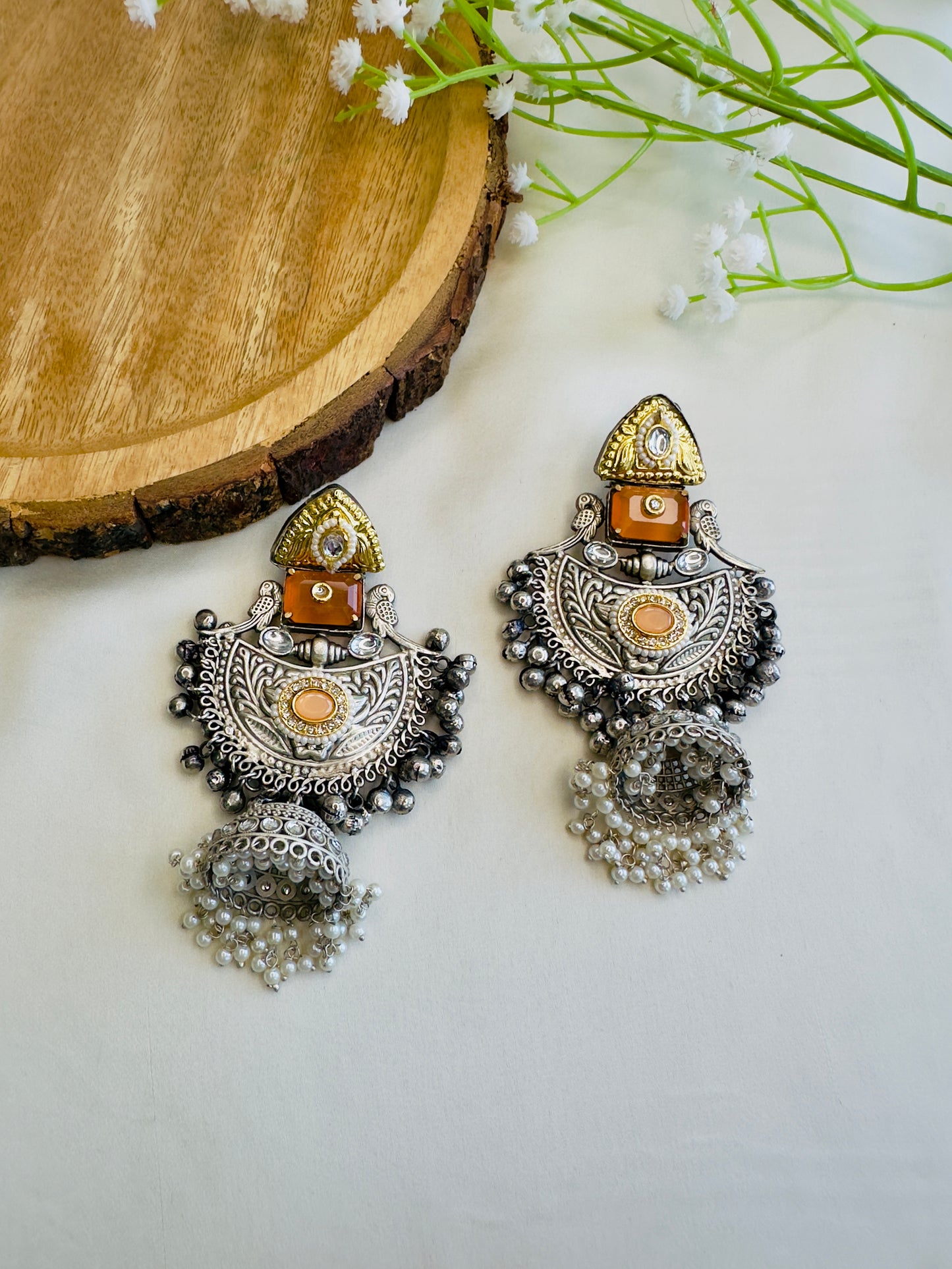 Beautiful Silver Replica Jhumka Earrings