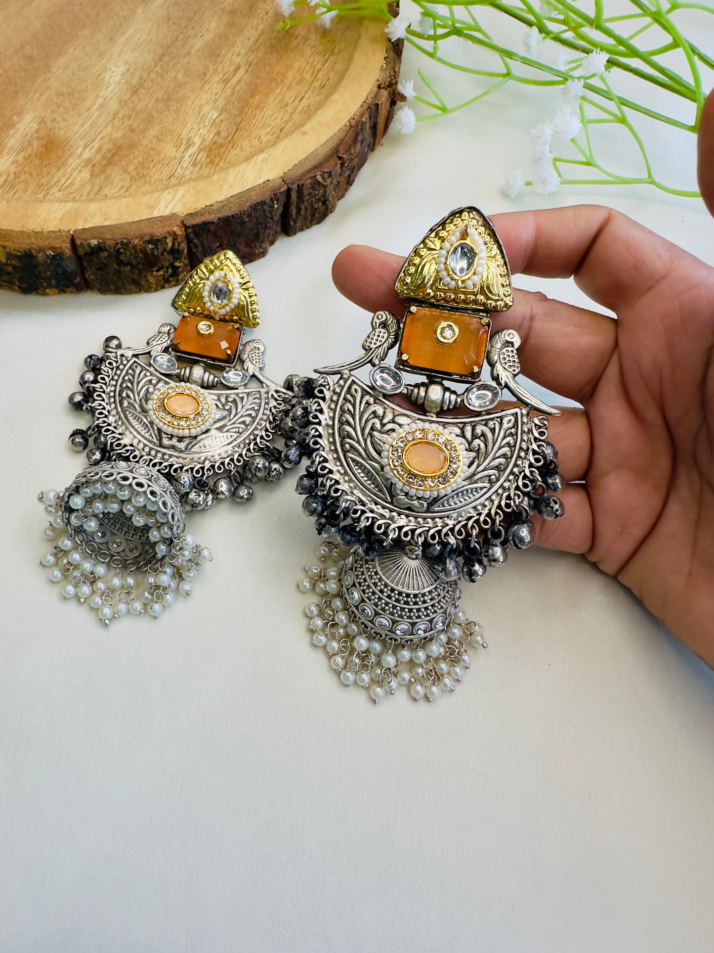 Beautiful Silver Replica Jhumka Earrings