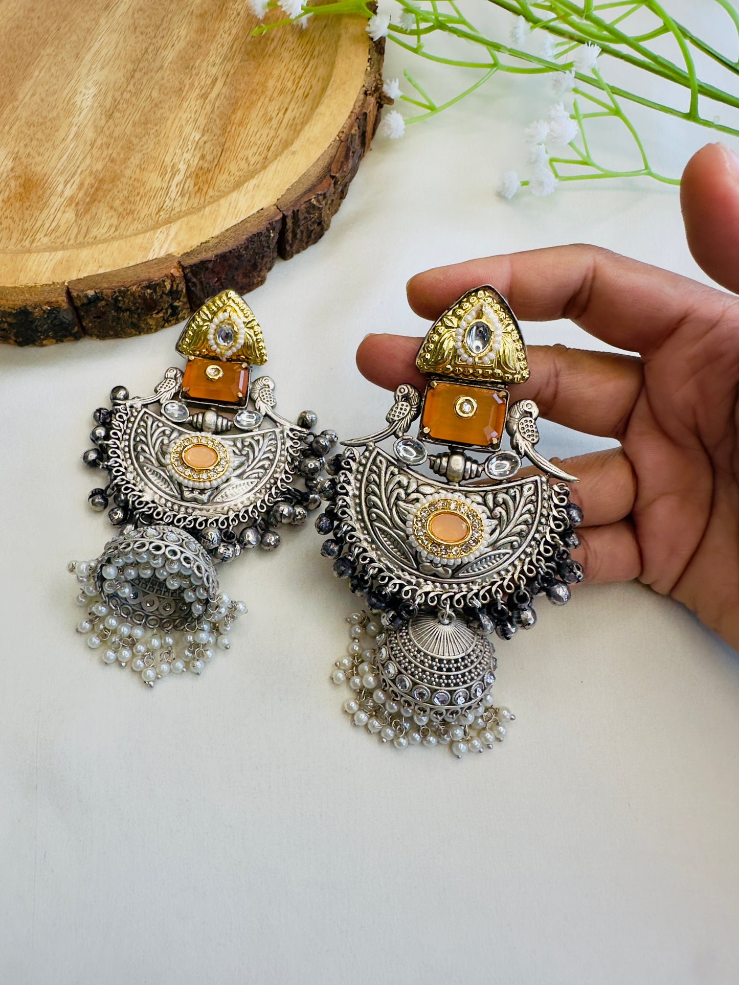 Beautiful Silver Replica Jhumka Earrings