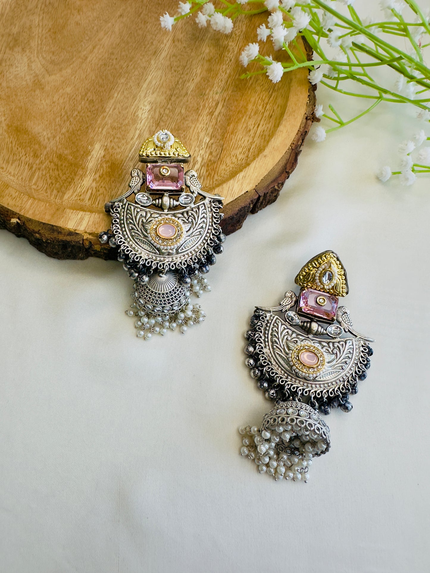 Beautiful Silver Replica Jhumka Earrings