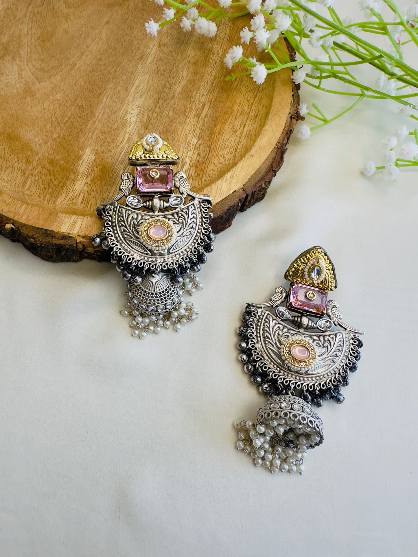 Beautiful Silver Replica Jhumka Earrings