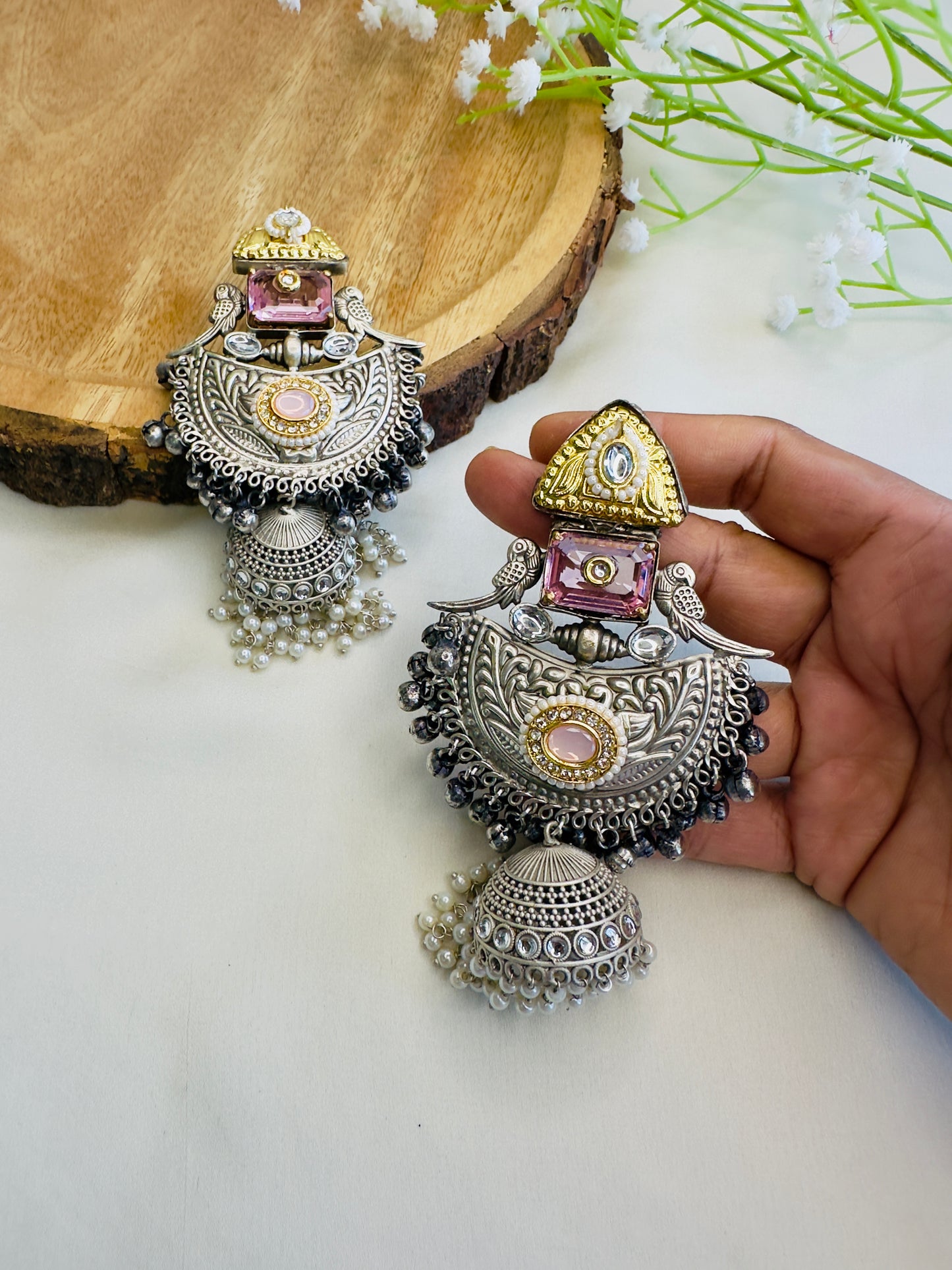 Beautiful Silver Replica Jhumka Earrings